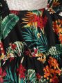 SHEIN Teen Girls Ruffle Trim Tropical Print Dress