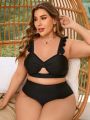 SHEIN Swim Chicsea Plus Size Swimwear Set With Hollow-Out Design And Ruffled Edges