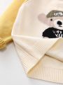 Toddler's Fall Winter New Cartoon Bear Pattern Drop Shoulder Sleeve Sweater Set