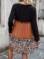 Color-Blocking Leopard Print Patchwork Dress