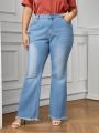 Plus Size Raw Hem Flared Jeans