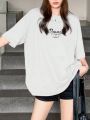 DAZY Ladies' Letter Print Drop Shoulder T-Shirt