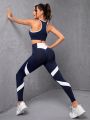 Women's Color Blocked Tank Top And Leggings Sportswear Set