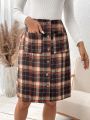 SHEIN LUNE Plaid Skirt With Patch Pockets