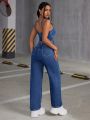 SHEIN ICON Washed Denim Jumpsuit