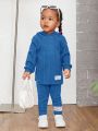 SHEIN Baby Girl Casual Knit Hoodie Top And Pants Set