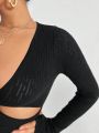 SHEIN SXY Cut Out Front Plunging Neck Bodysuit