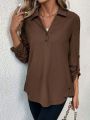 Roll Tab Sleeve Button Detail Blouse