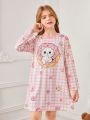 Cute Cat Donut Print Long-Sleeved Dress For Tween Girls