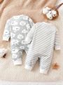 Baby Girl 2pcs Cartoon Graphic Striped & Moon Pattern Jumpsuit