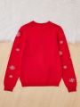 SHEIN Tween Girl Christmas Elk & Snowflake Pattern Sweater