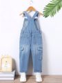 Toddler Boys' Medium Wash Denim Overalls In Blue