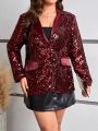 SHEIN Privé Plus Size Sequined False Pocket Blazer