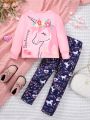 SHEIN Young Girl Unicorn Print Tee & Leggings