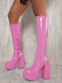 Women'S Fashionable Pink Knee-High Boots