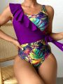 SHEIN Swim Classy Women's Printed Patchwork One-piece Swimsuit