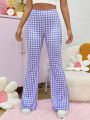 SHEIN Qutie Slim Fit Plaid Flared Pants