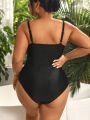 SHEIN Swim Basics Plus Size Solid Color Cross Detail One Piece Swimsuit