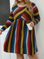 SHEIN CURVE+ Plus Size Women's Striped Long Sleeve Dress