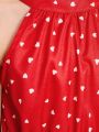 SHEIN Kids SUNSHNE Girls' Heart Print Belted Halter Neck Dress