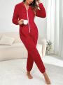 3D Ear Design Hooded Flannel Sleep Jumpsuit