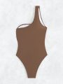 SHEIN Swim Chicsea Asymmetrical Neckline Lace Trim One-piece Swimsuit