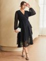 SHEIN BIZwear Plus Size Women'S Mesh Long Sleeve Dress