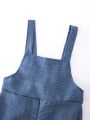 Infant Girls' Blue Denim-Like Woven Casual & Stylish Holiday Romper For Spring & Summer