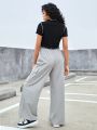 Female Teen Portrait Pattern Ribbed T-shirt And Pocket Wide-leg Pants Two-piece Set