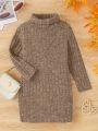 Baby Girl Turtle Neck Ribbed Knit Dress