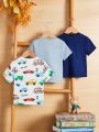 SHEIN 3pcs/Set Infant Boys' Casual Daily Wear Car Pattern Printed Tops, Versatile And Lovely