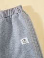 SHEIN Kids KDOMO Tween Girls' Casual Simple Style Patchwork Side Seam Fleece Sweatpants