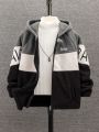 Boys' Color Block Hooded Jacket With Letter Embroidery