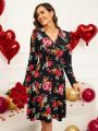 EMERY ROSE Women'S V-Neck Floral Printed Long Sleeve Dress