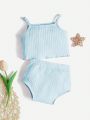 SHEIN Newborn Baby Girl Ribbed Tank Top And Shorts Set