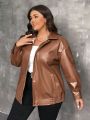 SHEIN Frenchy Plus Size Pu Leather Jacket With Drop Shoulder