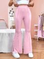 SHEIN Qutie Pink Knitted Flared Pants For Women