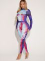 SHEIN SXY Long Sleeve Printed Jumpsuit And Leggings Set