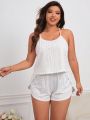 Plus Size Women'S Hollow Out Camisole Top And Shorts Pajama Set