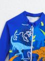 Infant Boys' Long Sleeve One-Piece Swimsuit With Letter And Dinosaur Print