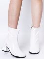 Brand Women Chelsea boots Chunky Block Heel Square Toe Zip Platfrom Ankle Shoes Designer Stylish Party Dress Lady GO GO Boots