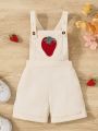 Baby Girl's Spring Summer Casual Strawberry Embroidered Overalls Shorts