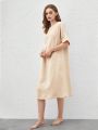 SHEIN Leisure Women'S Solid Color Batwing Sleeve Above Knee Length Homewear Jumpsuit Dress