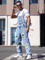 Men's Faded And Distressed Denim Overalls