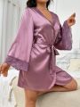 Women's Lace Patchwork Belted Robe