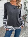 Women'S Round Neck Striped Long Sleeve T-Shirt