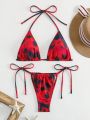 SHEIN Swim Y2GLAM Ladies' Tie-Dye Triangle Cup Halter Neck Bikini Swimsuit Set