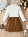 Little Girls' Half High-Neck Thermal Tee And Fashionable Pu Leather Skirt Set