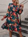 Women's Tie-dye Dress With Ruffled Hemline