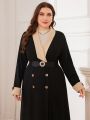 SHEIN Modely Plus Size Women's Double-breasted Contrast Trim A-line Dress